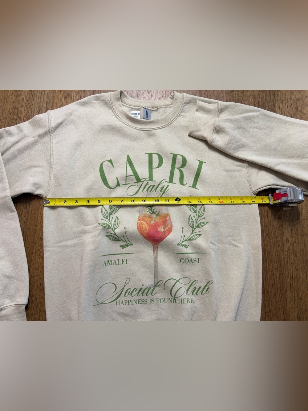 NWOT Capri Italy Social Club Graphic Sweatshirt in Ivory with Green Print - Picture 2 of 2